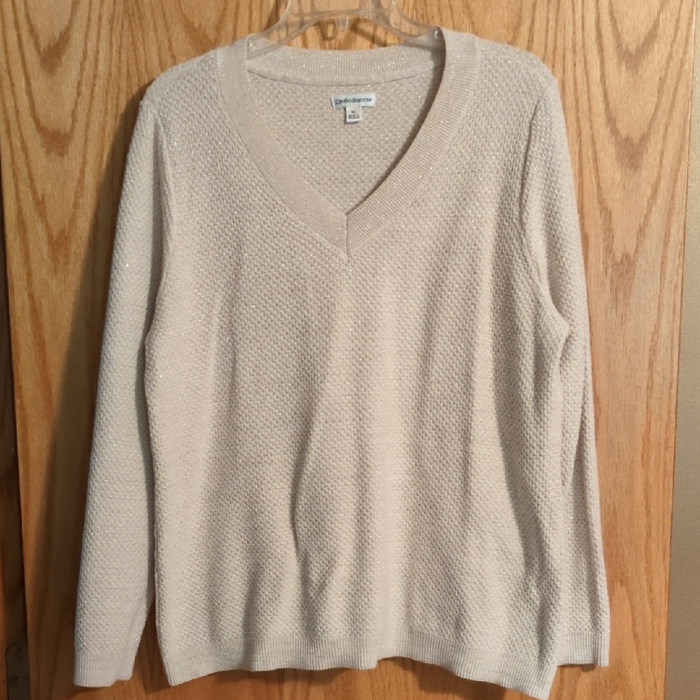 Croft & Barrow Cream Silver V-Neck Sweater XL Like New